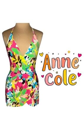 Anne Cole Swim Dress multicolor cabana party  pink yellow aqua green white 6